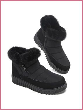 Waterproof Fur Lined Ankle Snow Boots Platform Side Zipper Non Slip